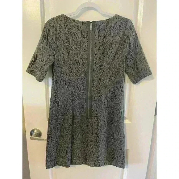 Adrianna Papell Petite Gray Crochet Lace Dress Size 4P lined zipper short sleeve - Picture 2 of 6